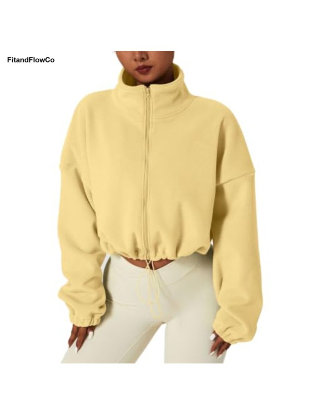 Fleece Crop Jacket Full Zip Stand Collar Baggy Winter Coat